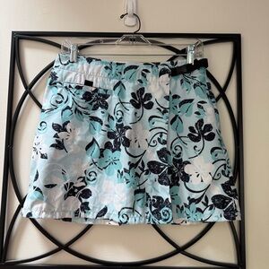 Terry Floral Print wrap Skirt in Blue and Black